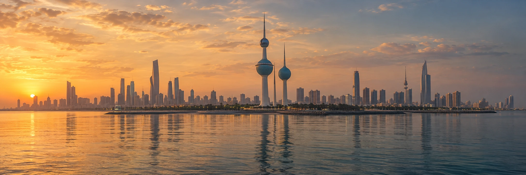 Kuwait City skyline at golden hour